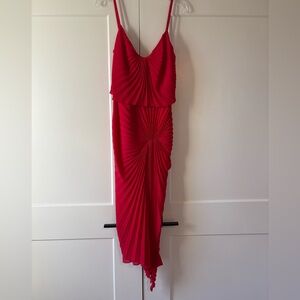 NWT Georgia Hardinge Red Pleated Spaghetti-Strap Midi Dress Size 8 US.